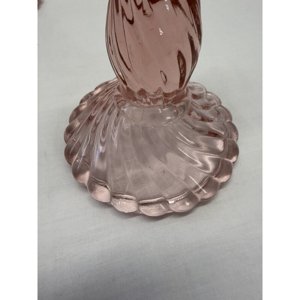 VINTAGE SET 2 - Fostoria PINK Colony Glass Swirl ~ CANDLESTICK HOLDERS - - Picture 2 of 5